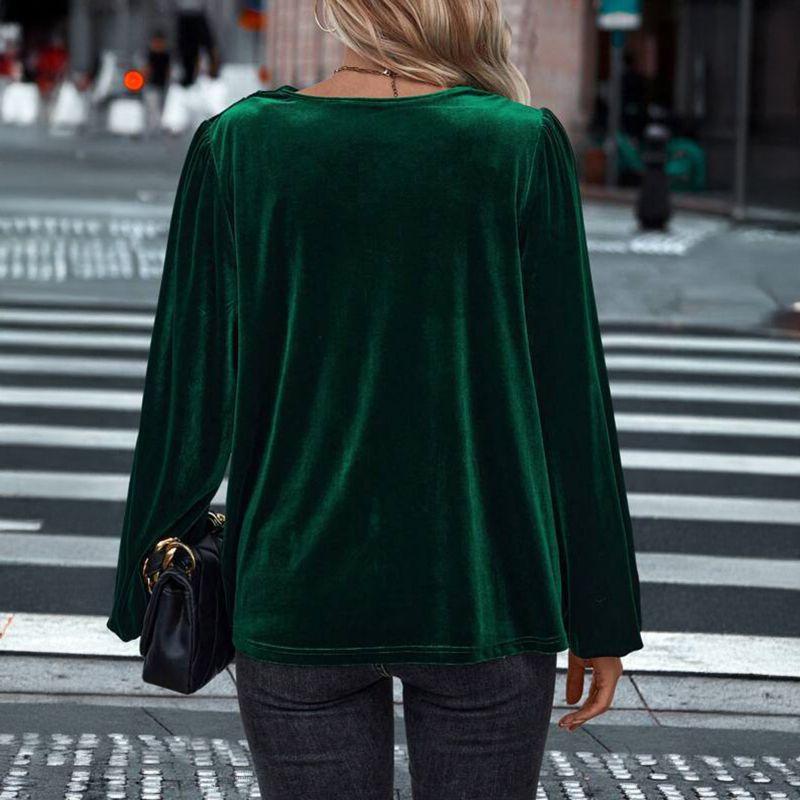 Women Swing Collar Long Sleeve Velvet Top