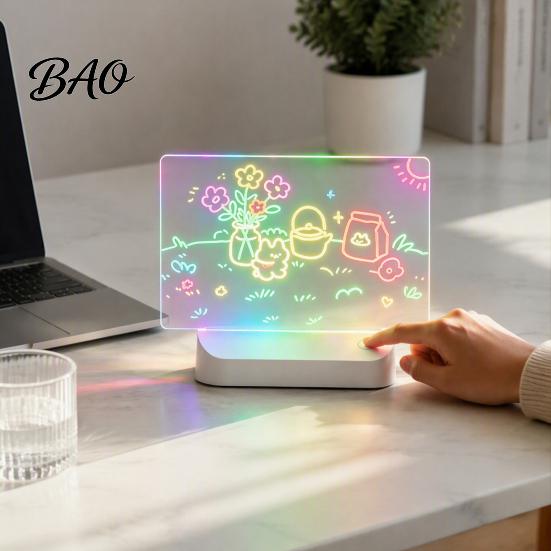 Reusable Acrylic Writing Board LED Drawing for Kids, Rechargeable DIY Light Up Tablet with 7 Color Illuminated Lights Pens, Neon Glow Note Board, Back