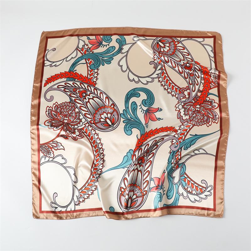 Color Matching Cashew Nut Satin Printed Silk Scarf Shawl Sunscreen Large Square Scarf Satin Imitation Silk Shawl Headscarf