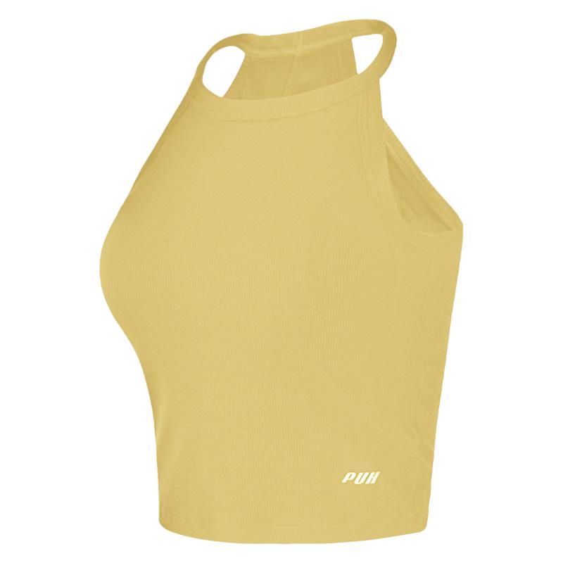 

Топ для йоги с открытыми плечами и халтер-неком, со вставками на груди, для пилатеса и бега Large светло-желтого