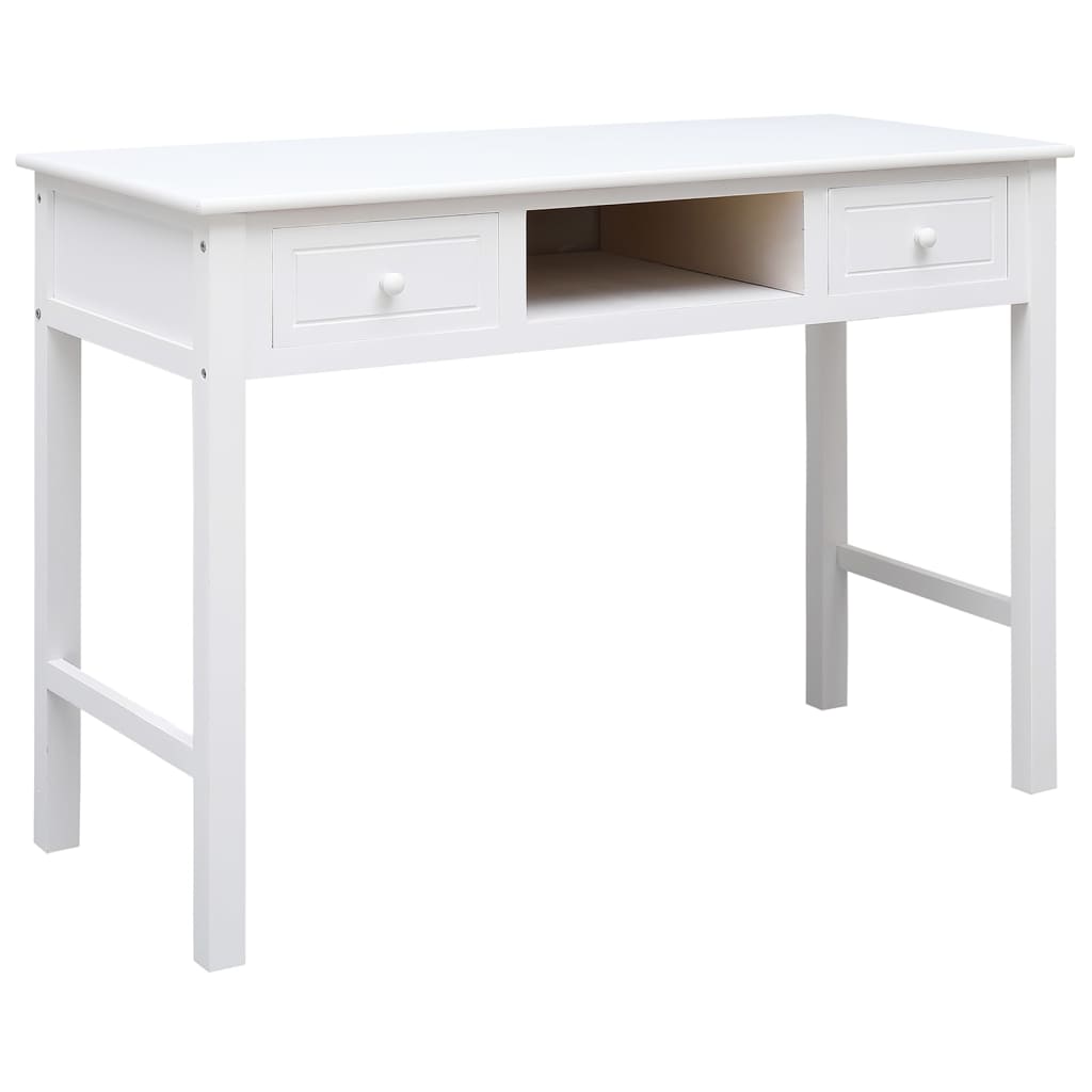 Vidaxl Biurko, Białe, 108X45X76 Cm, Lite Drewno Paulowni
