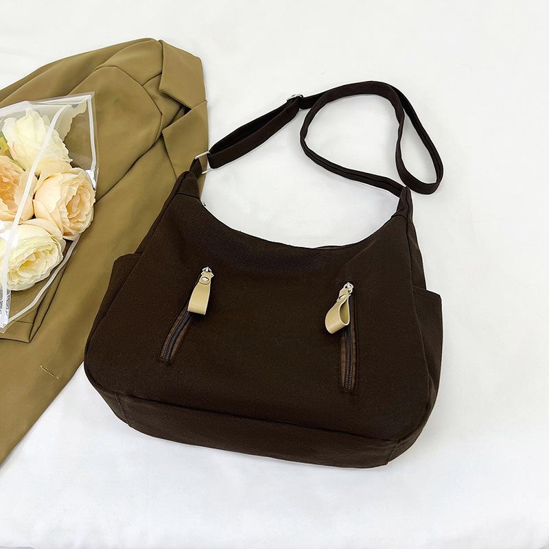 

Холщовая сумка большой вместимости 2025 год популярная корейская версия однотонная косметичка на плечо сумка-мессенджер повседневная сумка сумка-тоут коричневый