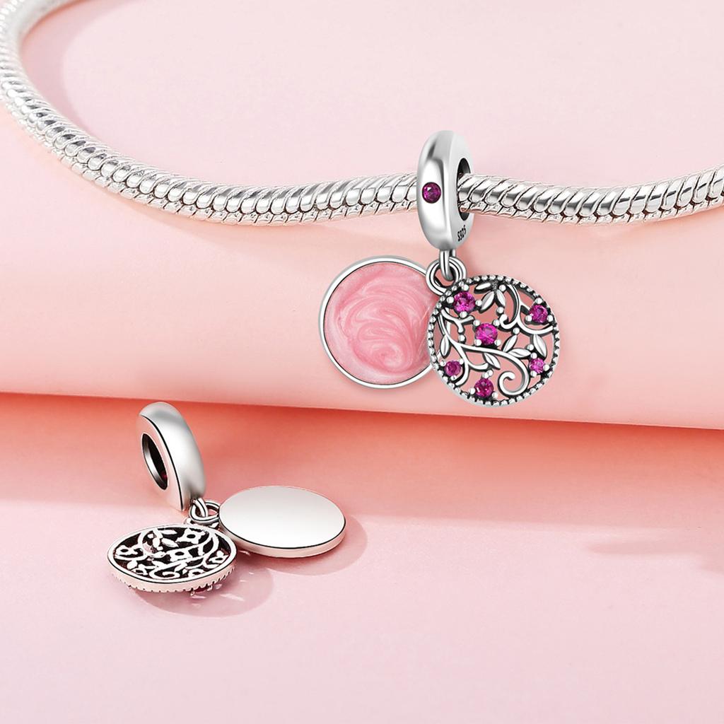 Anniversary Copper Charms Pink Flower Heart Beads Fit Bracelet Necklace Bead Jewelry Making Fine Jewelry Gift