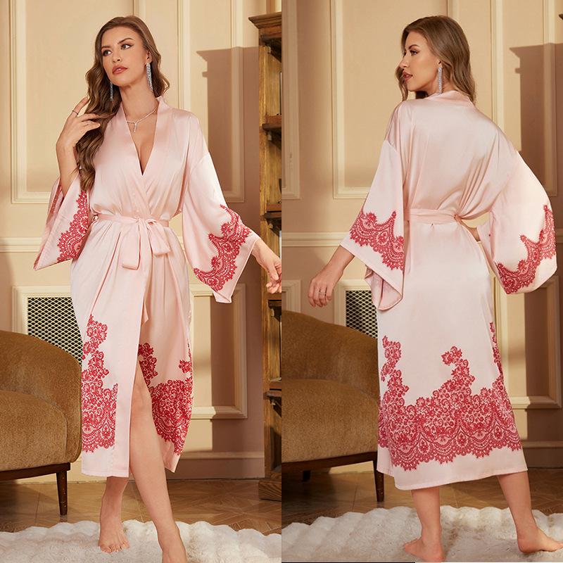 Women's Luxury Satin Long-Sleeve Bathrobe Collection - Spring Edition