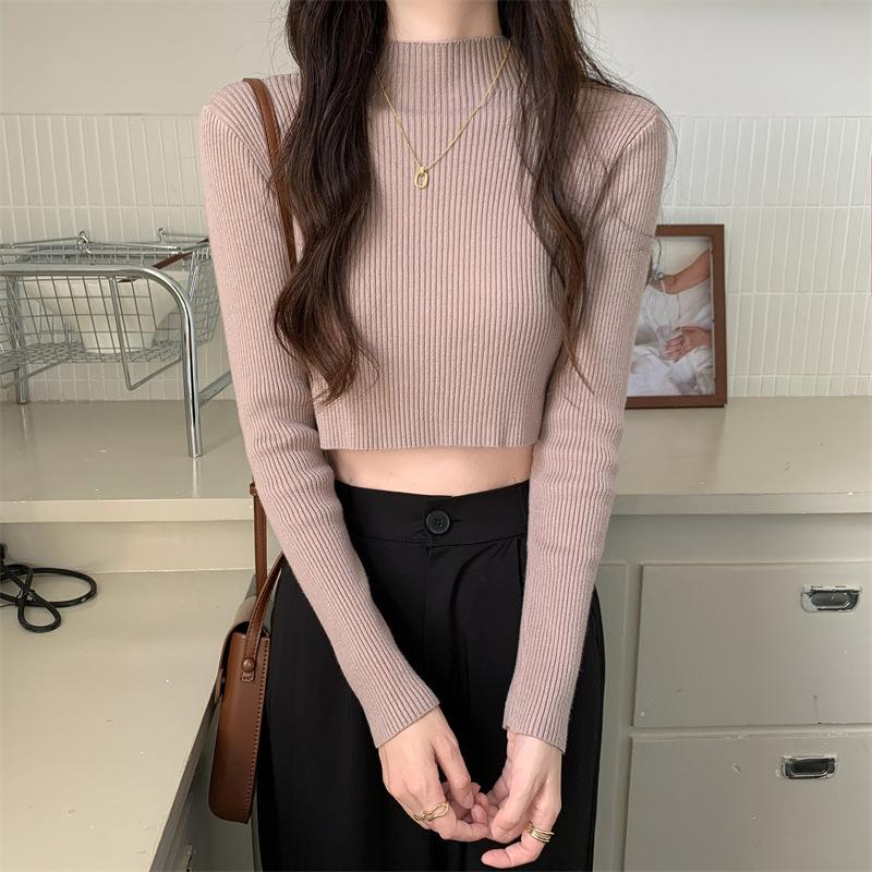 

Осенне-зимний модный и сексуальный короткий облегающий свитер с высокой талией и открытой пуговицей, однотонный свитер с длинными рукавами для женщин one size хаки