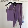 BITCED Women's Vest Knitted Jacket + Small Leg Elastic Pants Three-piece Set