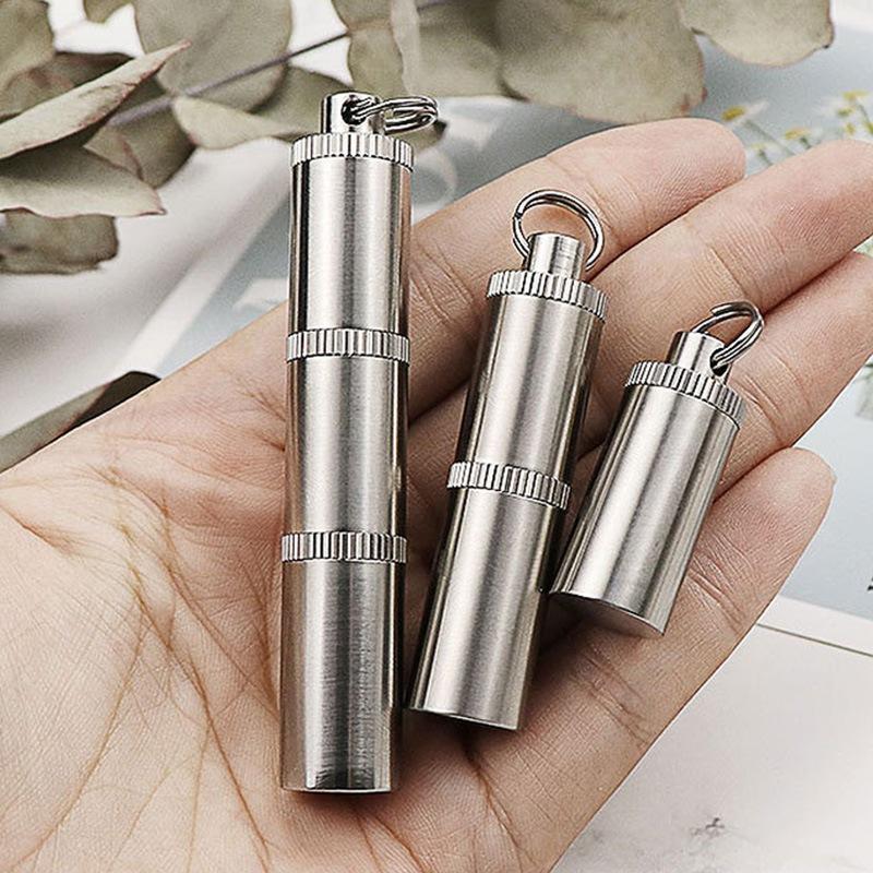 Titanium Alloy  Waterproof Pill Case Portable Keychain Medicine Sealed Capsule Storage Container Moistureproof for Travel Home