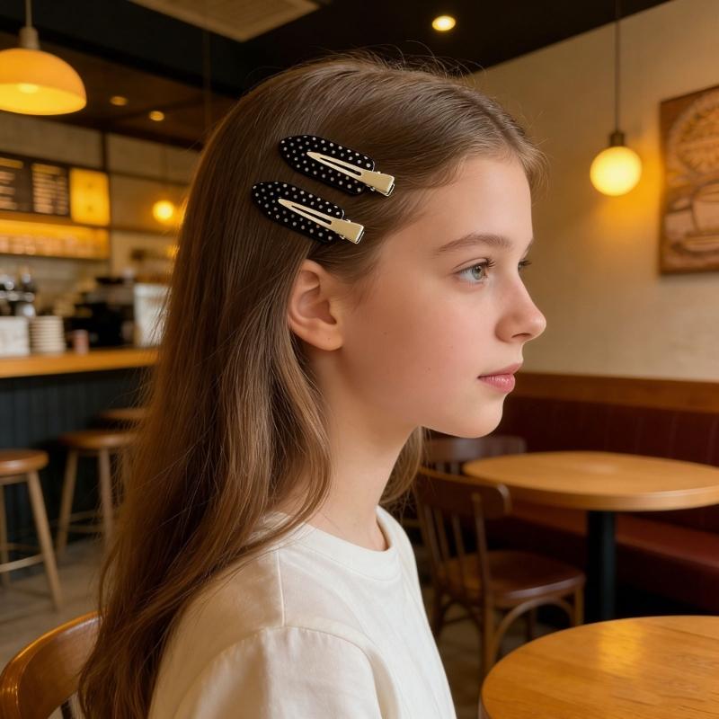 Fermaglio per Capelli Rotondo a Pois Classico Bianco/Nero per Donne Ragazze Fermaglio alla Moda Antiscivolo Decorazione per Capelli in Acrilico