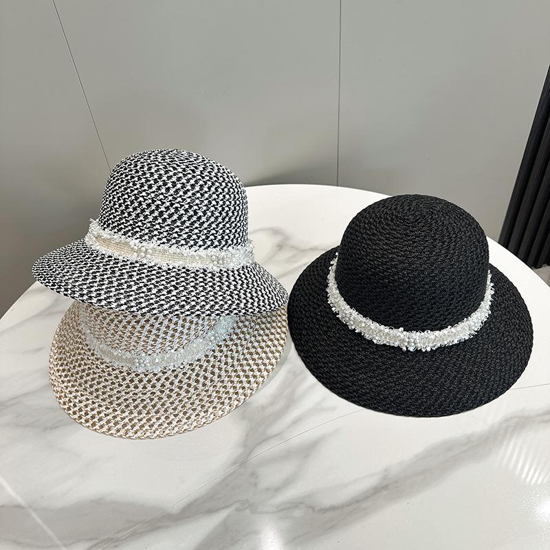 Retro straw hat women's summer versatile patch casual sun hat outdoor travel beach sun protection top hat