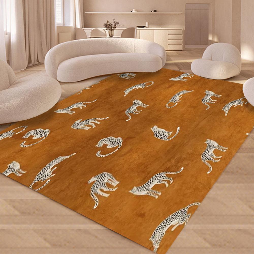 Leopard Print Light Luxury Rug for Living Room Deco Flannel Carpet Ins Style Large Area Floor Mat Bedroom Bedside Soft Floor Mat