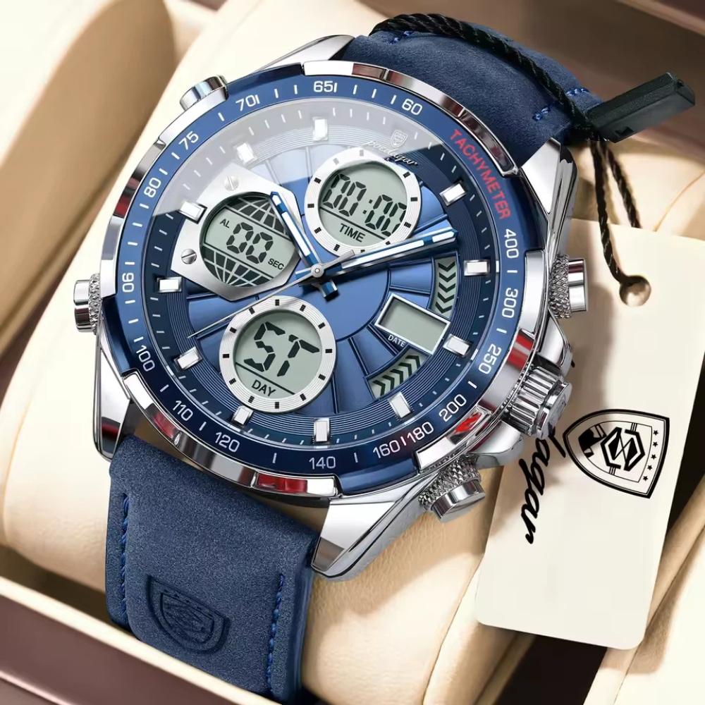 POEDAGAR Men Wristwatch Week Date Digital LED Quartz Fashion Clock Alarm Dual Time Display Electronic Luminous Watches