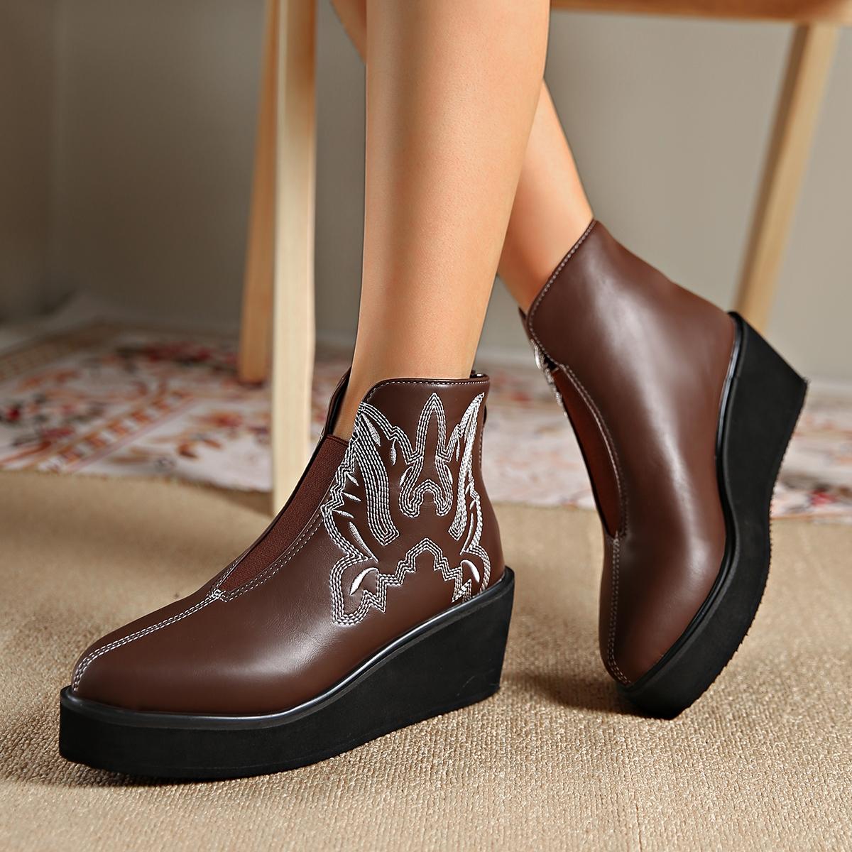 Женские ботинки Зимние Осенние Ботильоны на танкетке Женские Ботильоны на высоком каблуке — фото 6