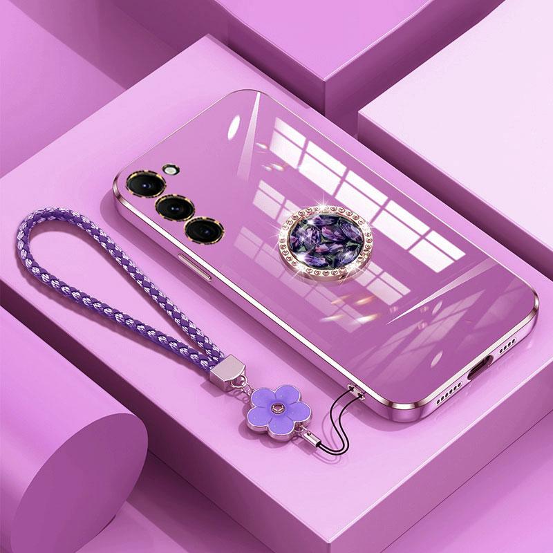 S 23 Case Luxury Diamond Ring Cover For Samsung Galaxy S23 S21 S20 FE S10 S9 Plus A05 Phone Case With Lanyard Plating Cases S23
