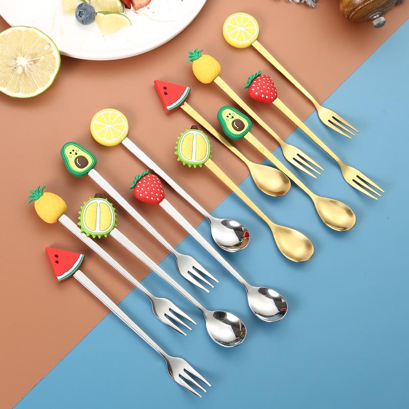 Fruit Doll Stainless Steel Spoon and Fork Christmas Coffee Dessert Spoon and Fork Gift Set Fruit Watermelon Spoon and Fork Box