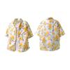 Men's Yellow Floral Print Ice Silk Vacation Shirt - Short Sleeve, Loose Casual Style