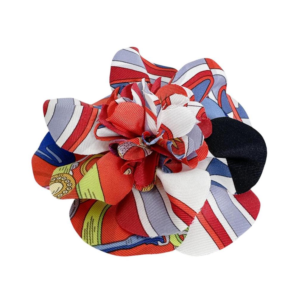 HERMES silk flour Brooch corsage silk Red Women Storage box Used