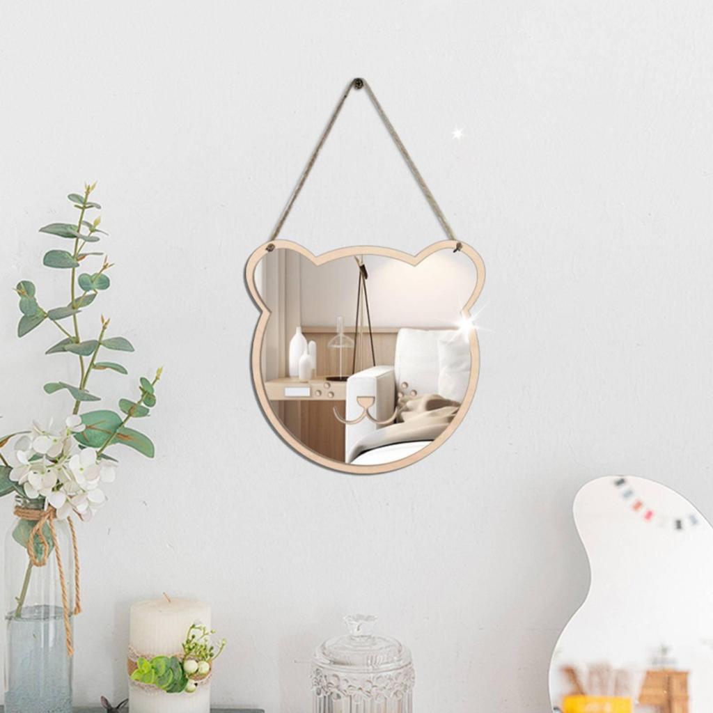 Animal Design Children Wall Mirror Acrylic Wood Frame Easy Hanging Shatterproof