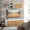 TV Cabinet and Wall Cabinet Set with 7 Shelves and Open Shelf, in Wood, 120x41x43.3 cm, White and Wood Color