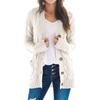 Womens Loose Fit Cable Knit Cardigan Sweater V-Neck Long Sleeve Mid-Length Casual Outerwear