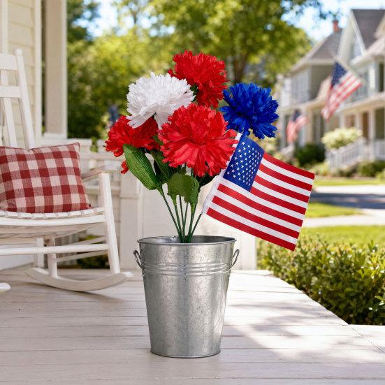 Yousheng Independence Day UV Resistant Faux Flowers, 4th of July Artificial Flower, 250th Anniversary Artificial Bouquet, Red White Blue Patriotic