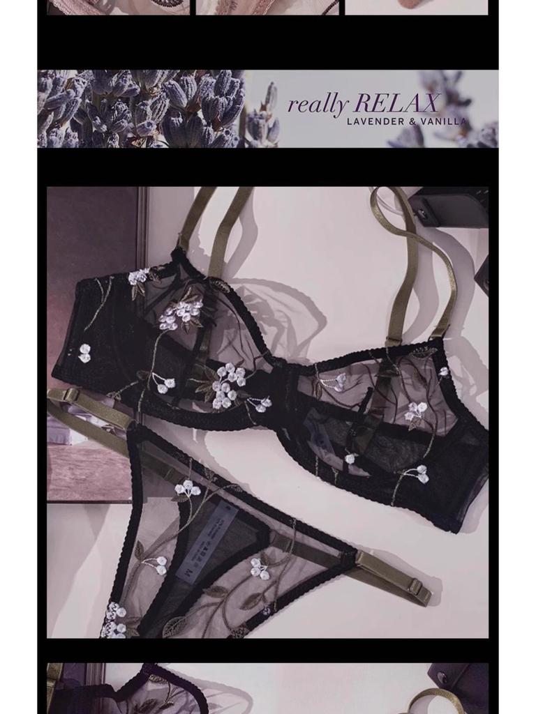 Conjunto de sujetador sexy de encaje francés con bordado: Diseño Adelgazante Transparente para Pechos Grandes o Pequeños, Reduce la Grasa Lateral, Efecto Recogido Ultradelgado