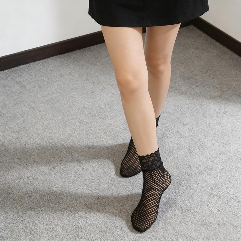Women Floral Print Sexy Mesh Breathable Ankle Socks Casual Short Socks Formal Wear Lace Trim Elegant