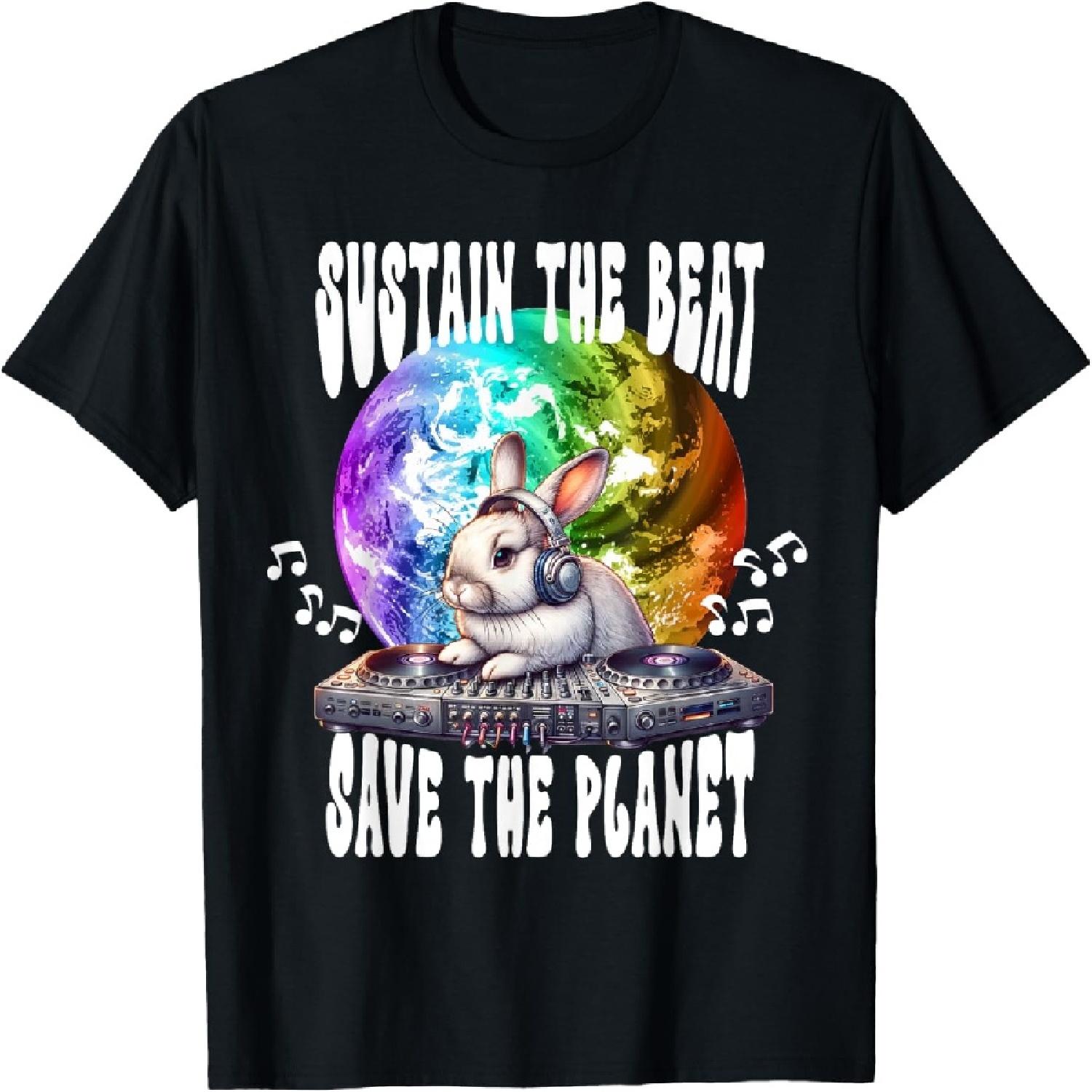 Save The Planet EDM Beat Earth Day Rabbit Graphic T-Shirt XXXXXL разноцветный