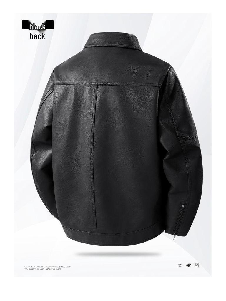 Men's Slim Fit Leather Jacket - Autumn/Winter Casual Lapel Coat with Plus Velvet and Thick Lining