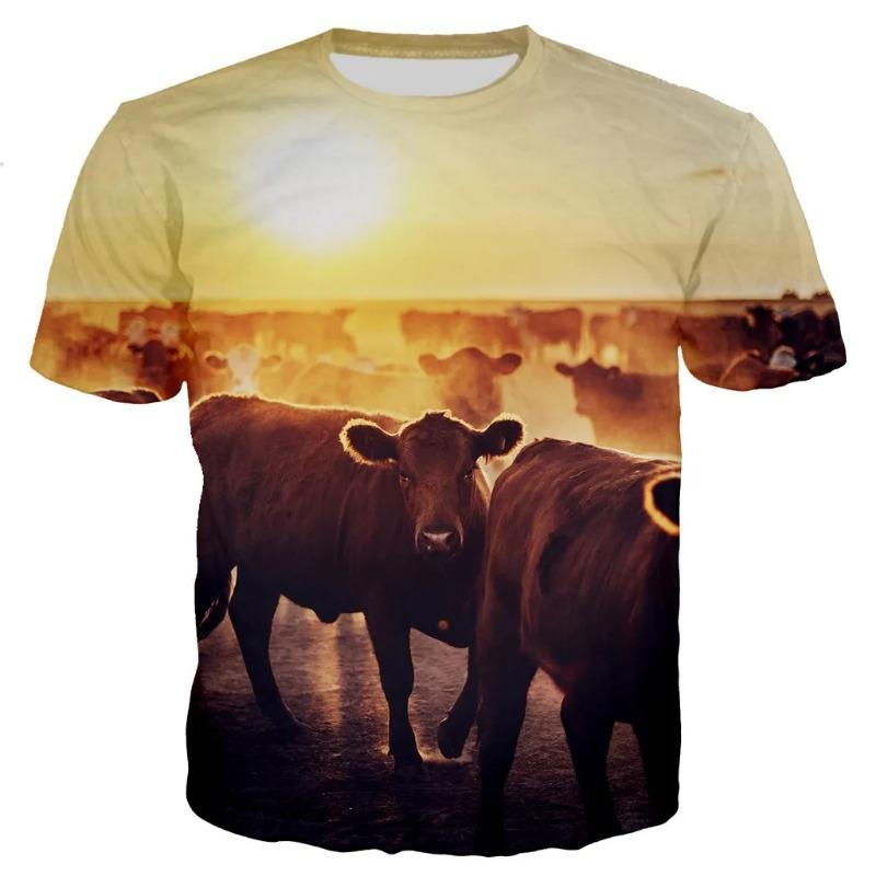 Summer Popular Cute And Fun Animal Cow Print Men's Casual Fashion T-shirt With Round Neck Plus Size Comfortable Short Sleeves