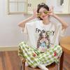 Women's Cotton Pajamas Summer New Sle Ort Sve Long Pants Large Size Cartoon Cute Sweet Home Leisure Suit Set Casual Fasion