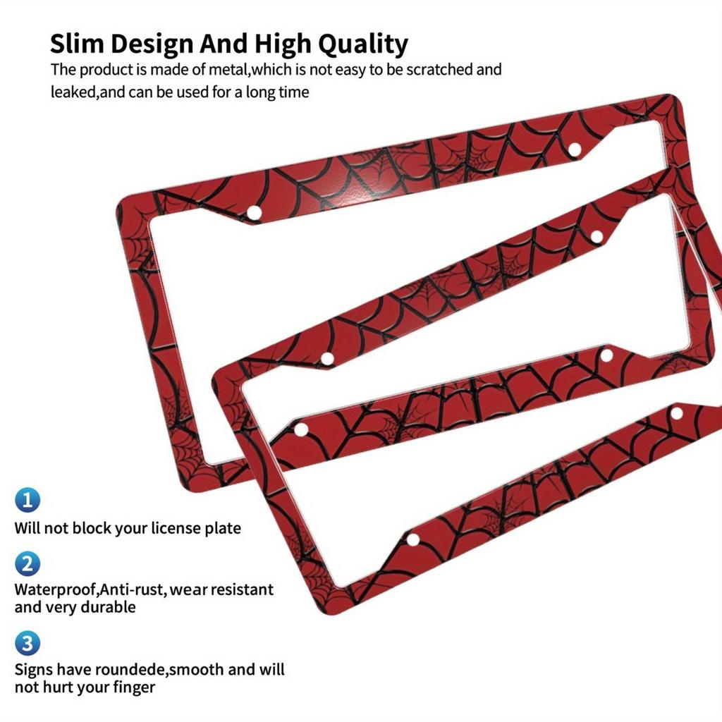1pc Aluminum Decorative Fun License Plate Frame,Spider Web Decorative,Black,Red,For Decorative,Personality and Creatively Design License Plate Covers