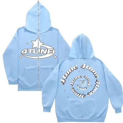 Letter 4 Tune Star Girl Boy Autumn Winter Thicken Zipper Jacket Top Coat Women Funny Fly Zipper Reflective Strip Y2k Hoodie 2023