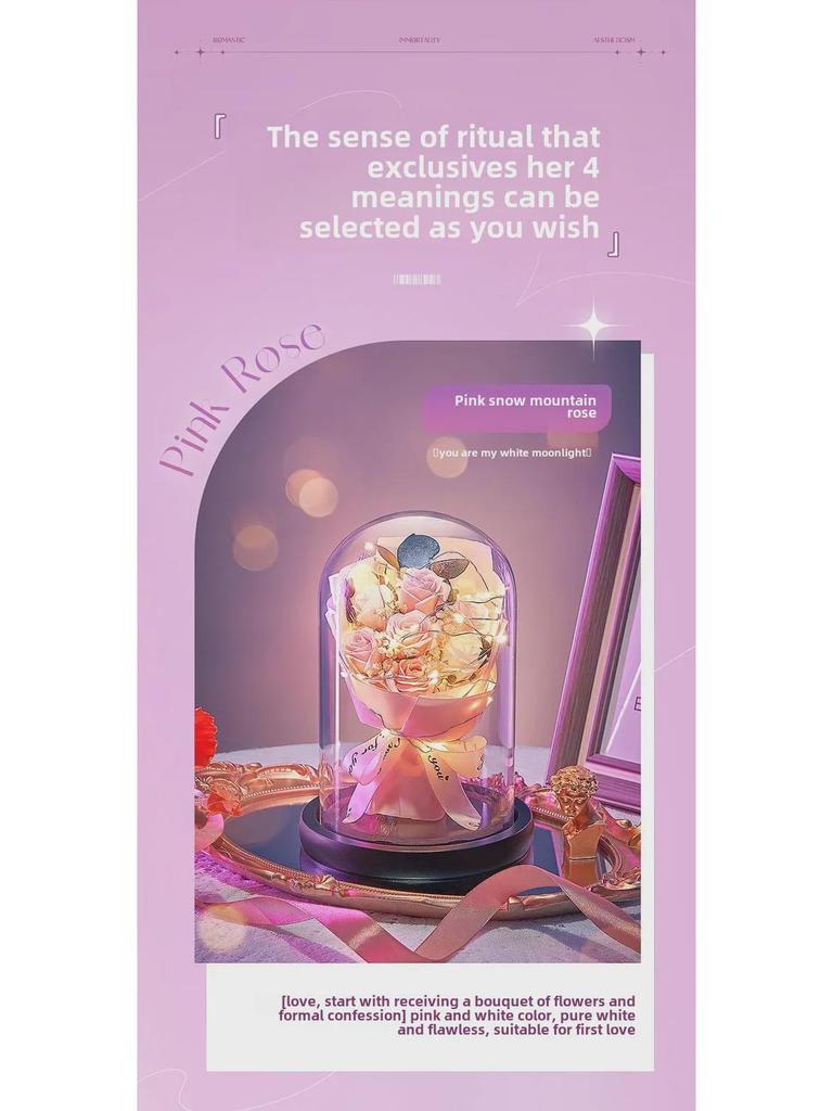 Ewige Blumen: Bouquet mit Glasabdeckung - Ideales Geschenk für sie, zum Geburtstag, zum Valentinstag oder für jeden besonderen Anlass.