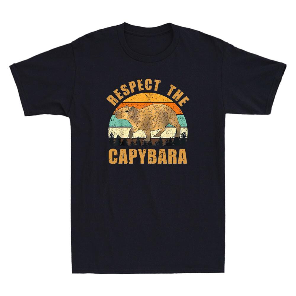 Respect The Capybara Funny Capybara Quote Retro Sunset Vintage Unisexs Tshirt Tee