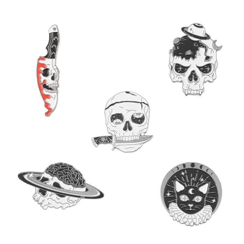 Skull Head Black Cat Magic Enamel Pin Lapel Pin For Clothes Brooches On Backpack Briefcase Badge Jewelry Decoration Gifts For Fr