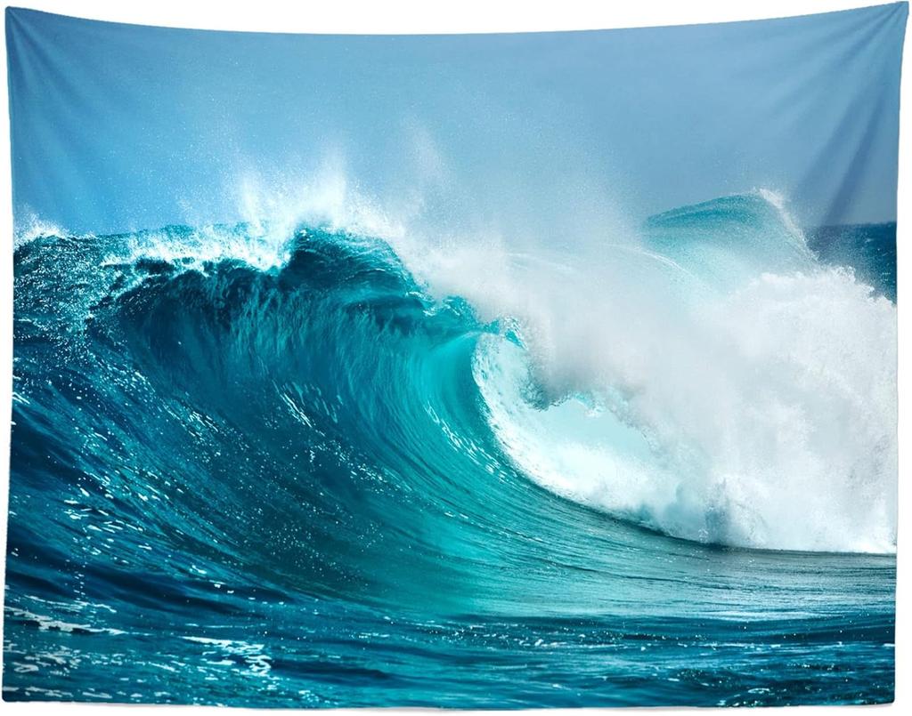 Loccor Ocean Wave Tapestry Powerful Pacific Sea Storm Huge Wave Tapestry Surfing Summer Wall Hanging Sport Wall Art for Bedroom