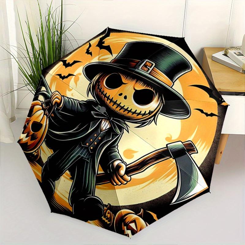 

1pc Halloween Demon Pattern Umbrella, Fashionable, High-Value Folding Umbrella, a Must-Have for Summer, 8-Rib Durable Iron Frame, Tri-Fold Compact Des