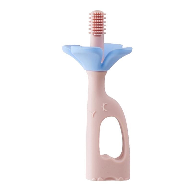 

Safe Elephant Infant Silicone Toothbrush Teether for Teeth Cleaning Feature Food Grade Washable Easy to Clean розовый