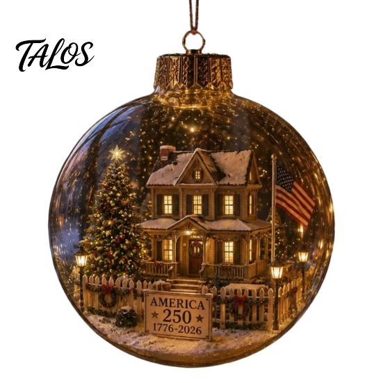 Wedding Celebration Supplies 250th Anniversary USA Christmas Ornament, Light Up Plastic Clear Ball Hanging Decoration with Festive Baubles Bell Train