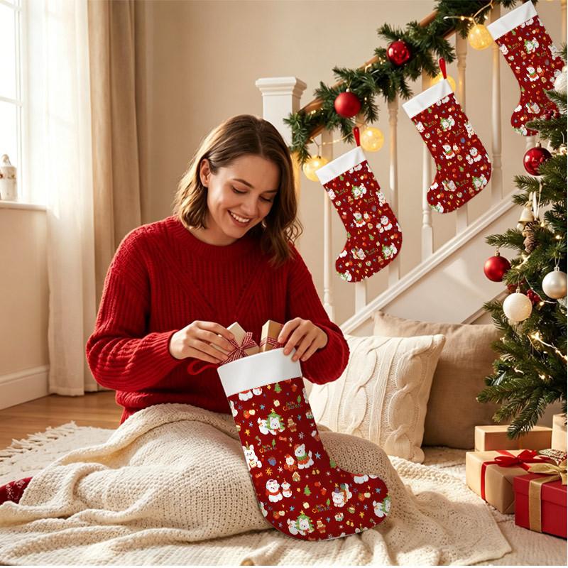 Christmas decoration fireplace hanging stocking Christmas Stockings 1pc 45.72 cm, Christmas Festive White Fox Red Printe