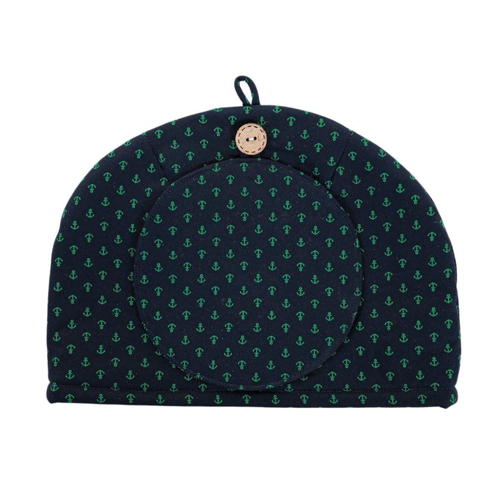 

Stylish Tea Cozy Teapot Cover, Navy x Green, Anchor and Marine Design, Masterful Craftsmanship, Collaboration with Kawashima Sachiko and Akiko, Made
