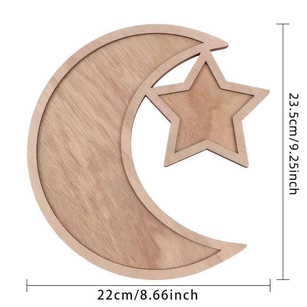 Gifts Ramadan Wooden Moon Star Tray Crafts Multifunction Dessert Snack Plate Ramadan Eid Tray Display Holder