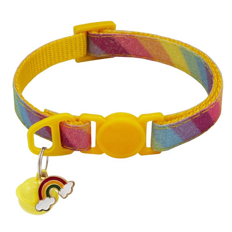 Rainbow Cat Collar Breakaway Buckle Cute Cartoon Pet Necklace Cats Soft Polyester Cloud Charm Anti-Suffocation Safety Design