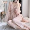 Autumn and winter golden velvet butterfly pajamas women's sexy suspender trousers robe three-piece bathrobe loungewear live broadcast