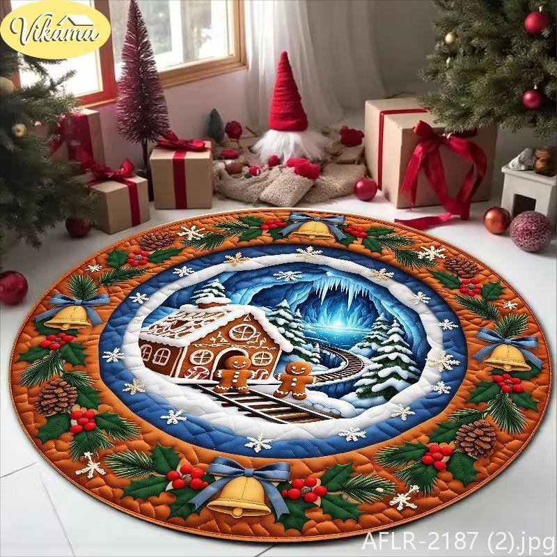 3D Visual Deep-Pile Santa Claus Rug, Retro Patchwork Washable Non-Slip Living Room Carpet, Christmas Home Decor, Xmas Gift Idea