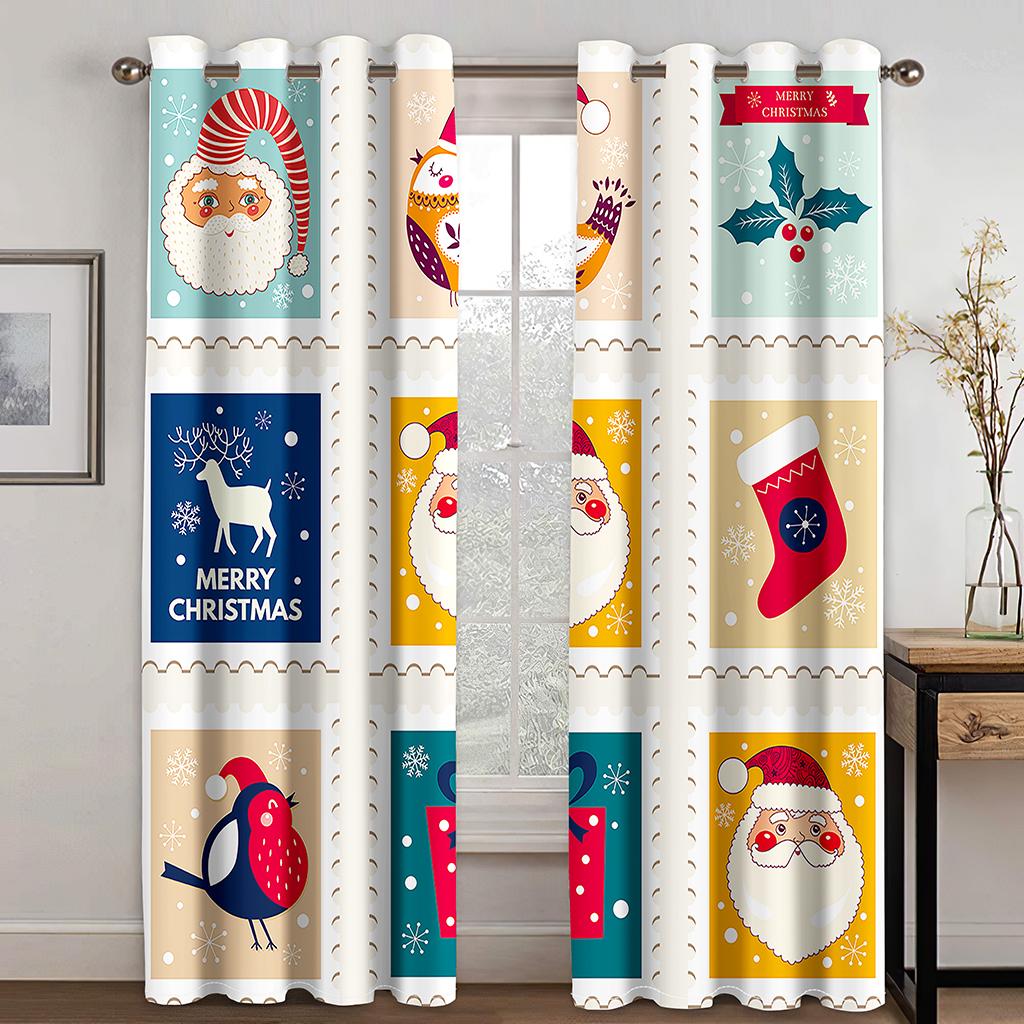 Flower Style Christmas Curtain Decoration Cartoon Santa Curtain Elk Snowman Christmas Tree Children's Room Decoration