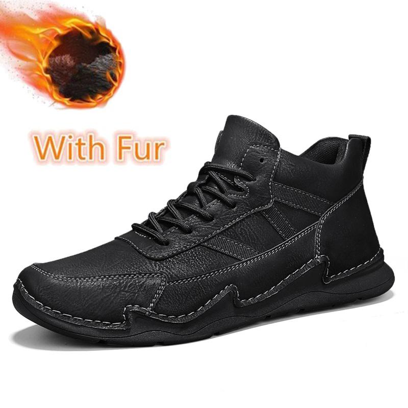 Fashion Retro Style Men Biker Boots Fashion Motorcycle Boots British Style Mens Casual High Top Shoes Leather Warm Plush Fur Ankle Botas