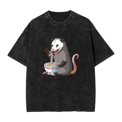 Japanisches Ramen T-Shirt Sommer Opossum Streetwear T-Shirts locker Mode T-Shirt für Unisex Kurzarm Druck Kleidung