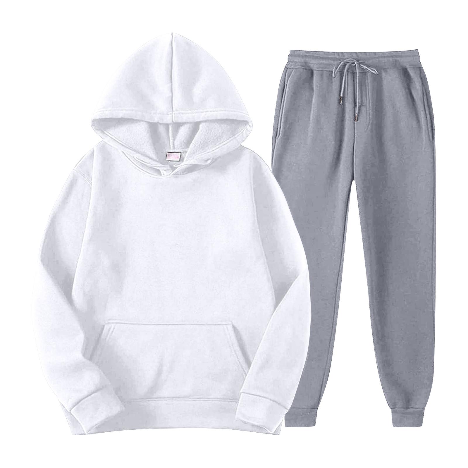 

Мужской спортивный костюм с капюшоном, унисекс, двухсекционная одежда для бега, пуловер с длинными рукавами, толстовки с капюшоном + комплект спортивных штанов XL белый