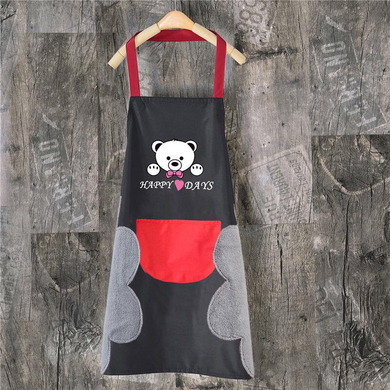 Hand Towel Apron Waterproof Stain Home Kitchen Cooking Waist Korean Creative Cute Bear Hanging Neck Towel Apron Oversleeve